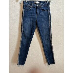 Zara Jeans Women's Size‎ 4  Rhinestone Stripe Fray Pants